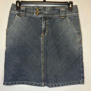 GAP Midi Jean Skirt Distress Denim Blue Size 8